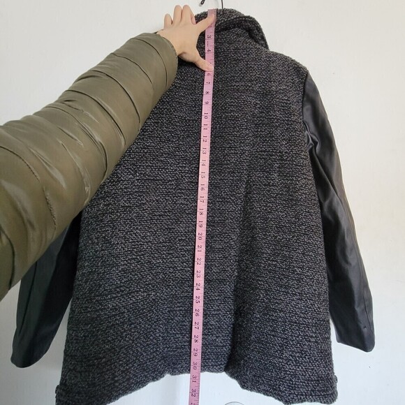 G.H. Bass & Co. Wool Knit Faux Vegan Leather Long Sleeve Tweed Knit Jacket Coat - Picture 9 of 14